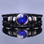Astrology Charm Leather Bracelet with Lapis Lazuli and Sodalite Gemstones Constellation Jewelry