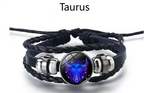 Astrology Charm Leather Bracelet with Lapis Lazuli and Sodalite Gemstones Constellation Jewelry