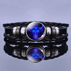 Astrology Charm Leather Bracelet with Lapis Lazuli and Sodalite Gemstones Constellation Jewelry
