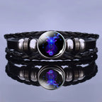 Astrology Charm Leather Bracelet with Lapis Lazuli and Sodalite Gemstones Constellation Jewelry