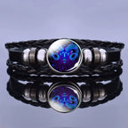 Astrology Charm Leather Bracelet with Lapis Lazuli and Sodalite Gemstones Constellation Jewelry