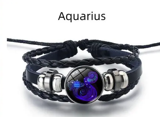 Astrology Charm Leather Bracelet with Lapis Lazuli and Sodalite Gemstones Constellation Jewelry