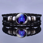 Astrology Charm Leather Bracelet with Lapis Lazuli and Sodalite Gemstones Constellation Jewelry