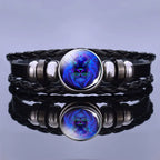 Astrology Charm Leather Bracelet with Lapis Lazuli and Sodalite Gemstones Constellation Jewelry