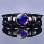 Astrology Charm Leather Bracelet with Lapis Lazuli and Sodalite Gemstones Constellation Jewelry