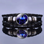 Astrology Charm Leather Bracelet with Lapis Lazuli and Sodalite Gemstones Constellation Jewelry