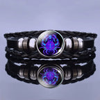 Astrology Charm Leather Bracelet with Lapis Lazuli and Sodalite Gemstones Constellation Jewelry