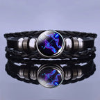 Astrology Charm Leather Bracelet with Lapis Lazuli and Sodalite Gemstones Constellation Jewelry