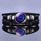 Astrology Charm Leather Bracelet with Lapis Lazuli and Sodalite Gemstones Constellation Jewelry